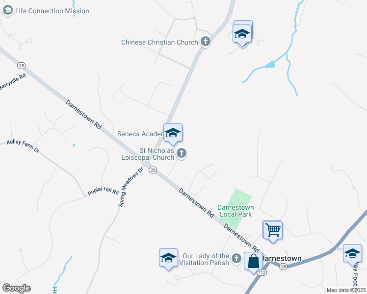 map of restaurants, bars, coffee shops, grocery stores, and more near 15601 Germantown Road in Germantown