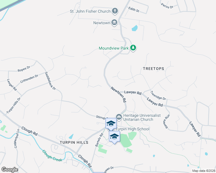 map of restaurants, bars, coffee shops, grocery stores, and more near 2891 Newtown Road in Cincinnati
