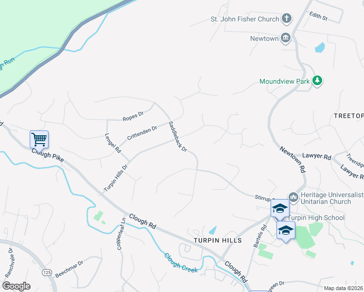 map of restaurants, bars, coffee shops, grocery stores, and more near 2856 Saddleback Drive in Cincinnati