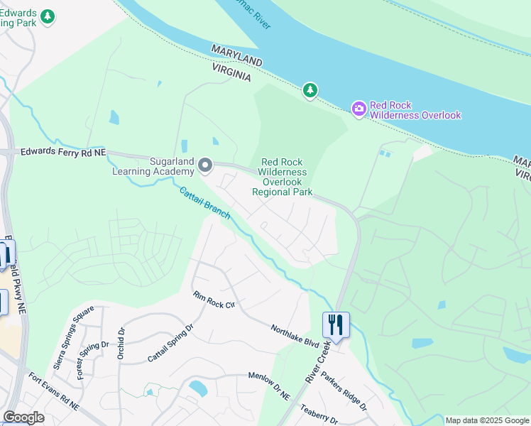 map of restaurants, bars, coffee shops, grocery stores, and more near 43063 Lake Ridge Place in Leesburg