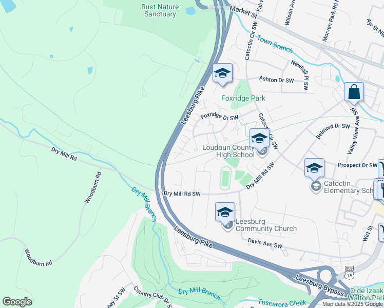 map of restaurants, bars, coffee shops, grocery stores, and more near 396 Deerpath Avenue Southwest in Leesburg
