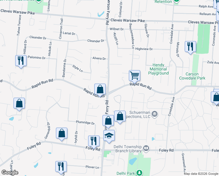 map of restaurants, bars, coffee shops, grocery stores, and more near 924 Anderson Ferry Road in Cincinnati