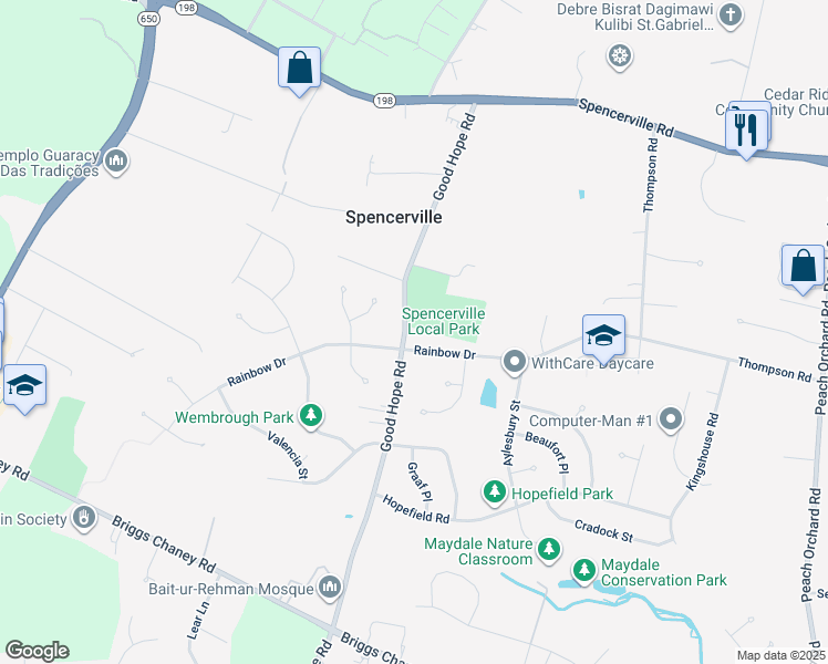 map of restaurants, bars, coffee shops, grocery stores, and more near 15507 Good Hope Road in Silver Spring