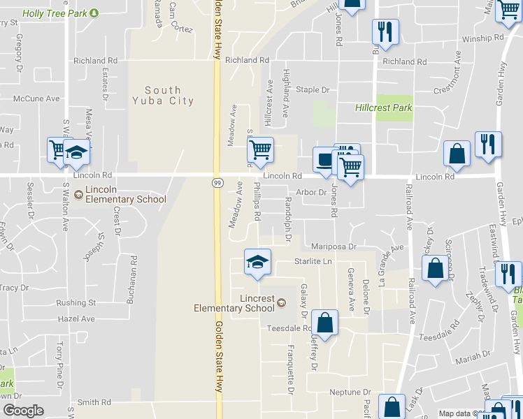map of restaurants, bars, coffee shops, grocery stores, and more near 1167 Cotton Rosser Way in Yuba City