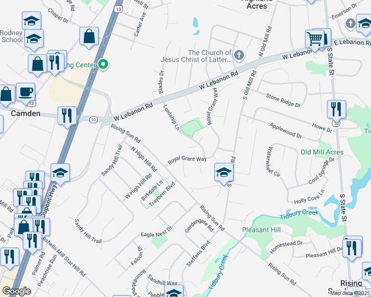 map of restaurants, bars, coffee shops, grocery stores, and more near 11 Barons Court in Dover