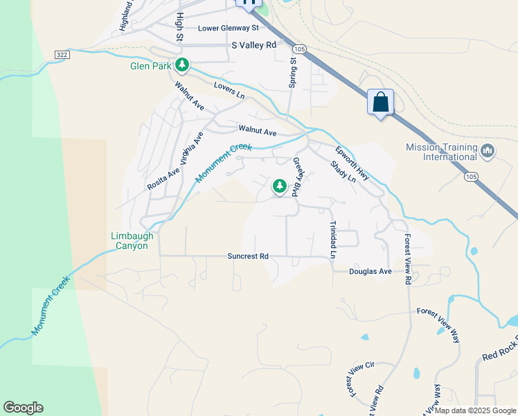 map of restaurants, bars, coffee shops, grocery stores, and more near 133 Wheatridge Street in Palmer Lake