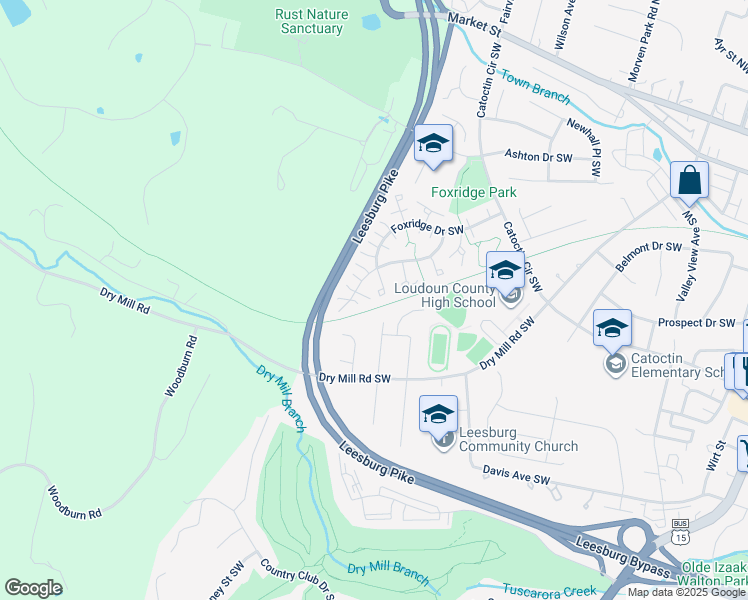 map of restaurants, bars, coffee shops, grocery stores, and more near 396 Deerpath Avenue Southwest in Leesburg