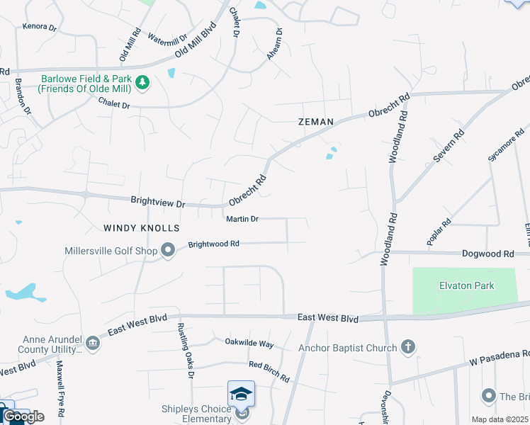map of restaurants, bars, coffee shops, grocery stores, and more near 452 Martin Drive in Millersville