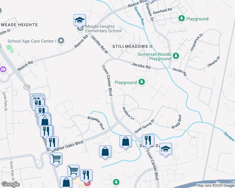 map of restaurants, bars, coffee shops, grocery stores, and more near 306 Ammunition Avenue in Odenton