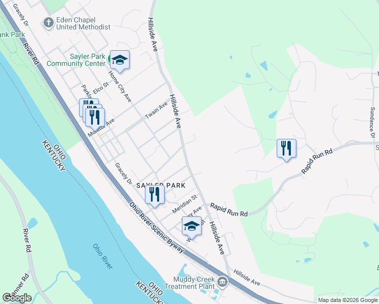 map of restaurants, bars, coffee shops, grocery stores, and more near 6402 Hillside Avenue in Cincinnati