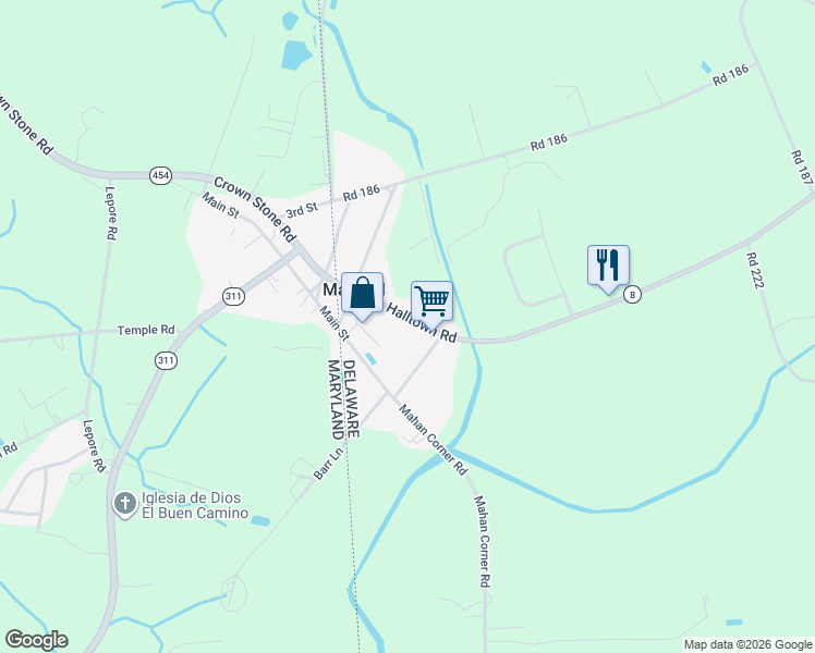 map of restaurants, bars, coffee shops, grocery stores, and more near 436 Halltown Road in Marydel