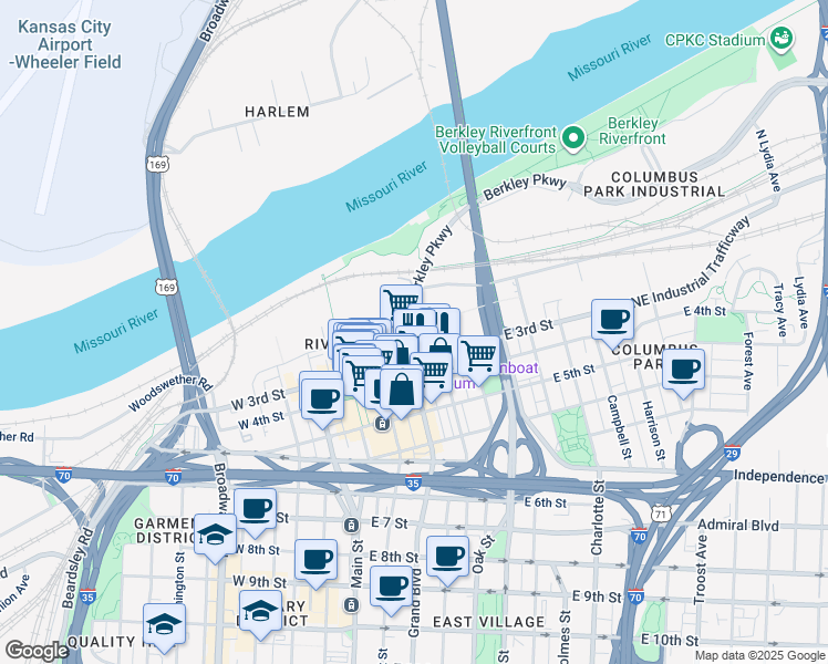 map of restaurants, bars, coffee shops, grocery stores, and more near in Kansas City