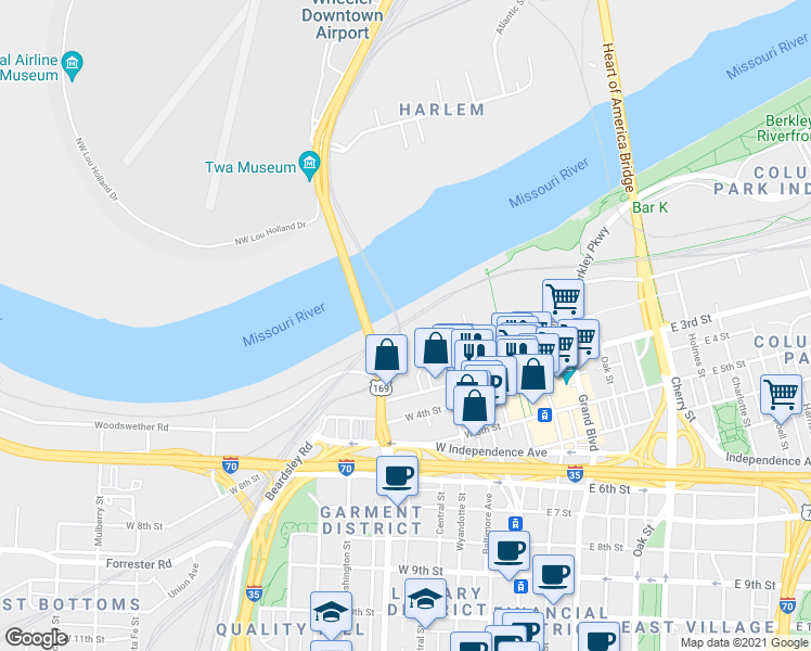 map of restaurants, bars, coffee shops, grocery stores, and more near 101 West Red Bridge Road in Kansas City