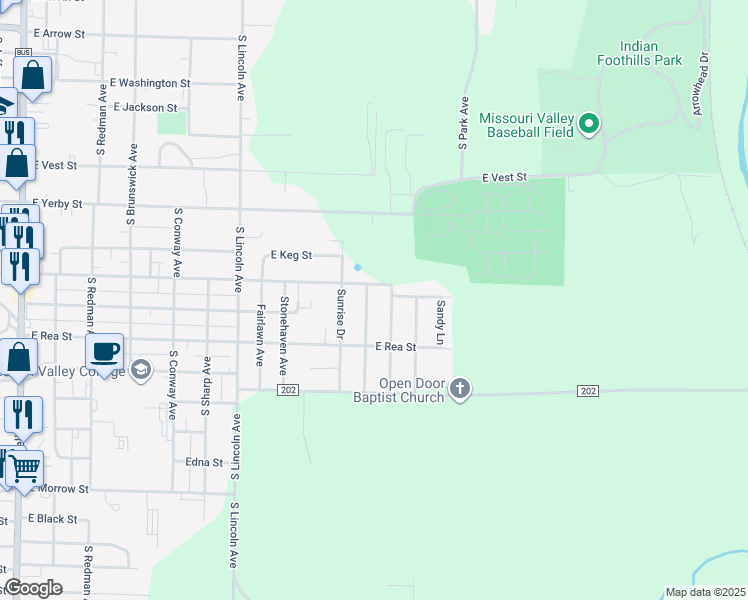 map of restaurants, bars, coffee shops, grocery stores, and more near 800-998 South Whippoorwill Drive in Marshall