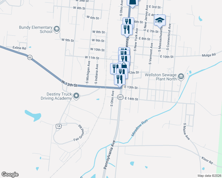 map of restaurants, bars, coffee shops, grocery stores, and more near 1307 South Ohio Avenue in Wellston