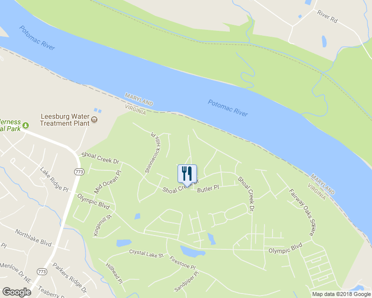 map of restaurants, bars, coffee shops, grocery stores, and more near 18229 Cypress Point Terrace in Leesburg