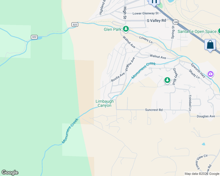 map of restaurants, bars, coffee shops, grocery stores, and more near 374 Hoover Lane in Palmer Lake