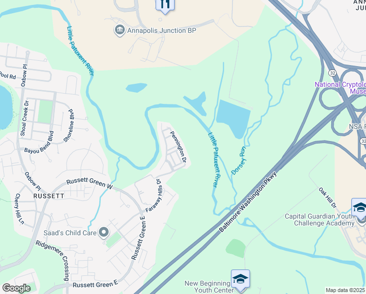 map of restaurants, bars, coffee shops, grocery stores, and more near 8083 Pennington Drive in Laurel