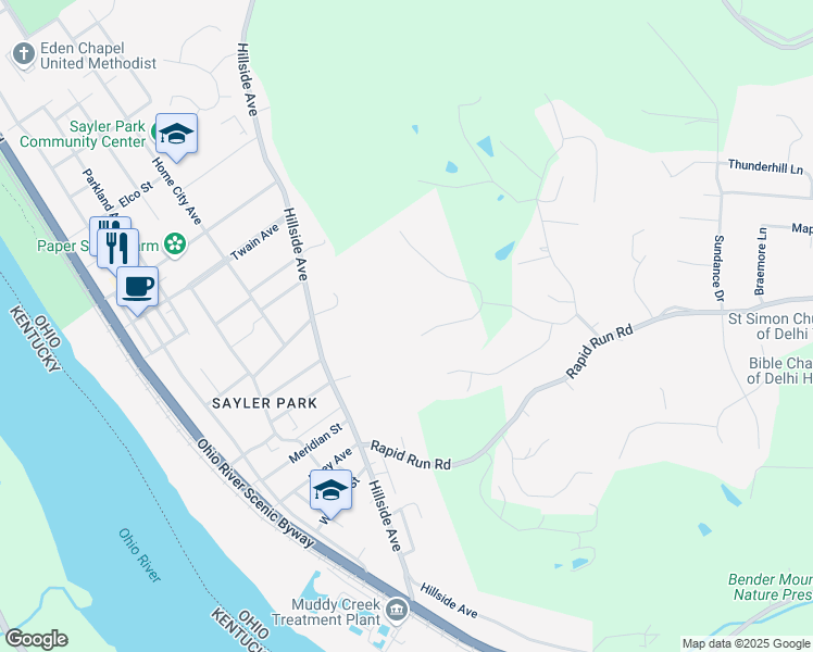 map of restaurants, bars, coffee shops, grocery stores, and more near 801 Bradford Court in Cincinnati