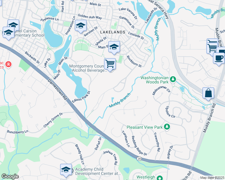 map of restaurants, bars, coffee shops, grocery stores, and more near 802 Still Creek Lane in Gaithersburg
