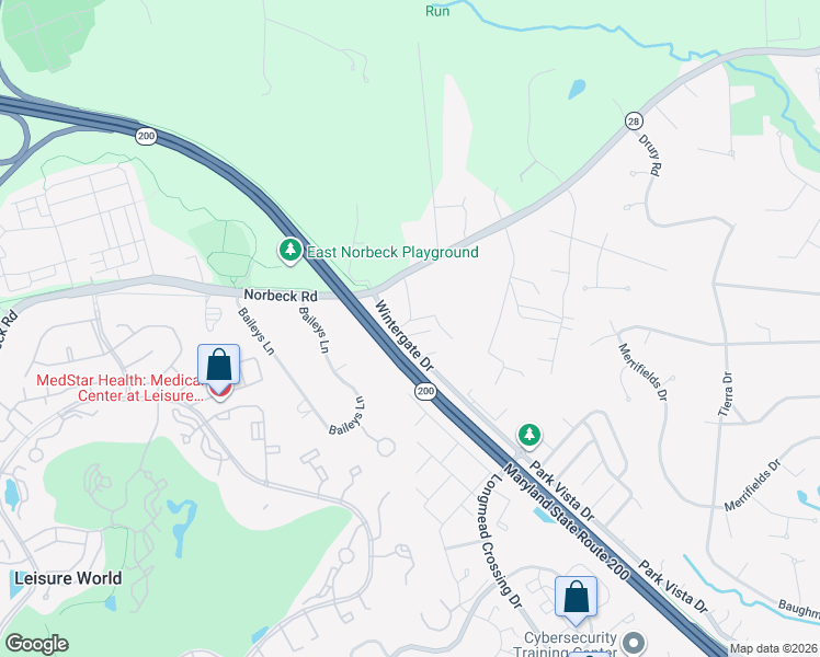 map of restaurants, bars, coffee shops, grocery stores, and more near 15100 Snow Mass Court in Silver Spring