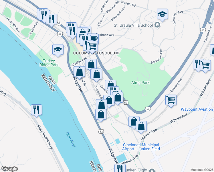 map of restaurants, bars, coffee shops, grocery stores, and more near 315 Stites Avenue in Cincinnati