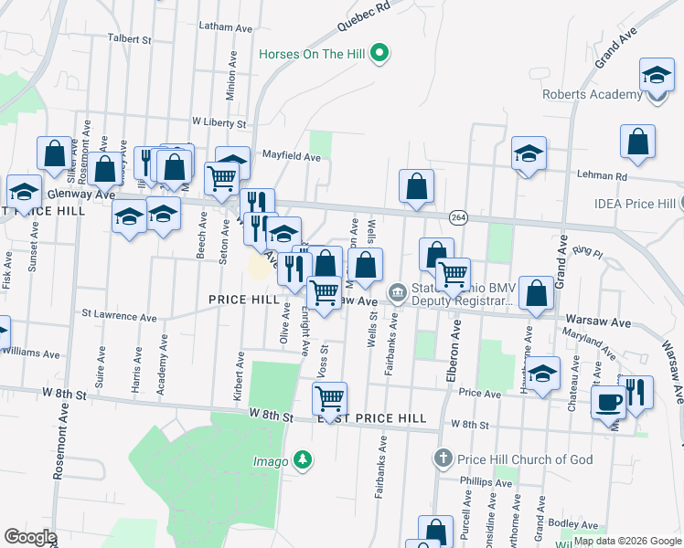 map of restaurants, bars, coffee shops, grocery stores, and more near 1012 Sturm Street in Cincinnati