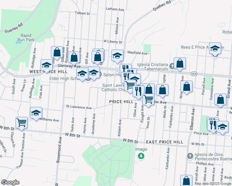 map of restaurants, bars, coffee shops, grocery stores, and more near in Cincinnati
