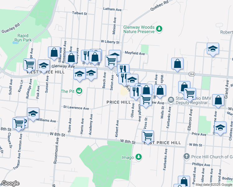 map of restaurants, bars, coffee shops, grocery stores, and more near 1019 Rapid Avenue in Cincinnati