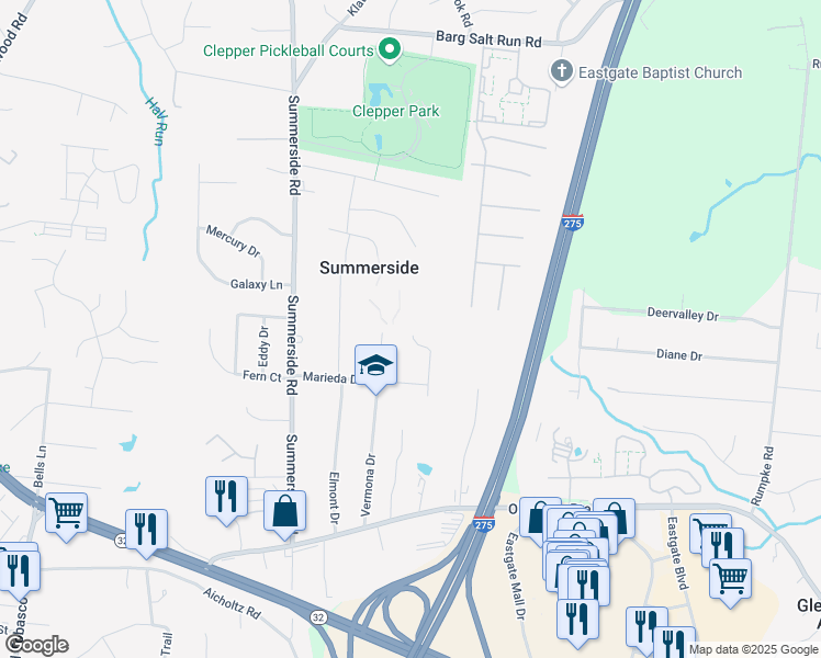 map of restaurants, bars, coffee shops, grocery stores, and more near 4639 Vermona Drive in Cincinnati