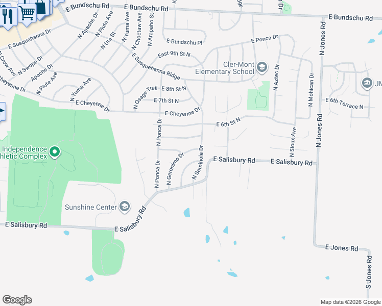 map of restaurants, bars, coffee shops, grocery stores, and more near 414 North Cochise Drive in Independence