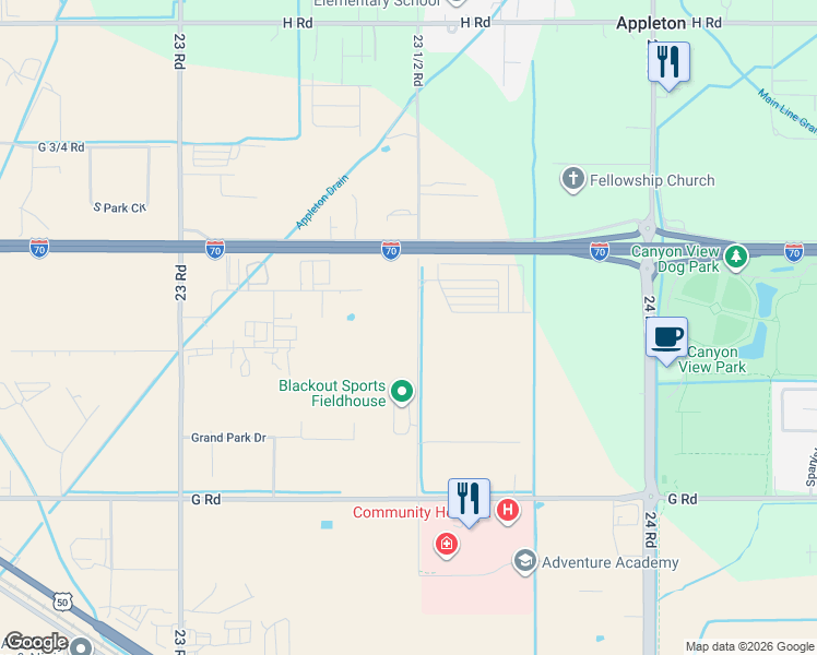 map of restaurants, bars, coffee shops, grocery stores, and more near 725-739 23 1/2 Road in Grand Junction