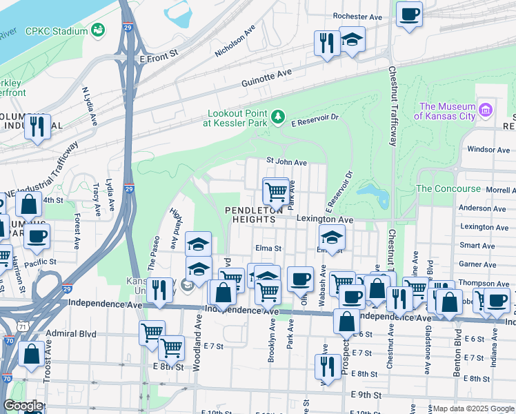 map of restaurants, bars, coffee shops, grocery stores, and more near in Kansas City