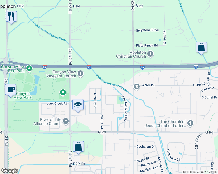 map of restaurants, bars, coffee shops, grocery stores, and more near 736 Scoters Circle in Grand Junction