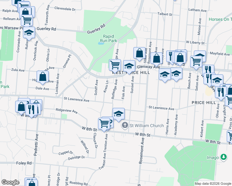 map of restaurants, bars, coffee shops, grocery stores, and more near 1019 Rutledge Avenue in Cincinnati
