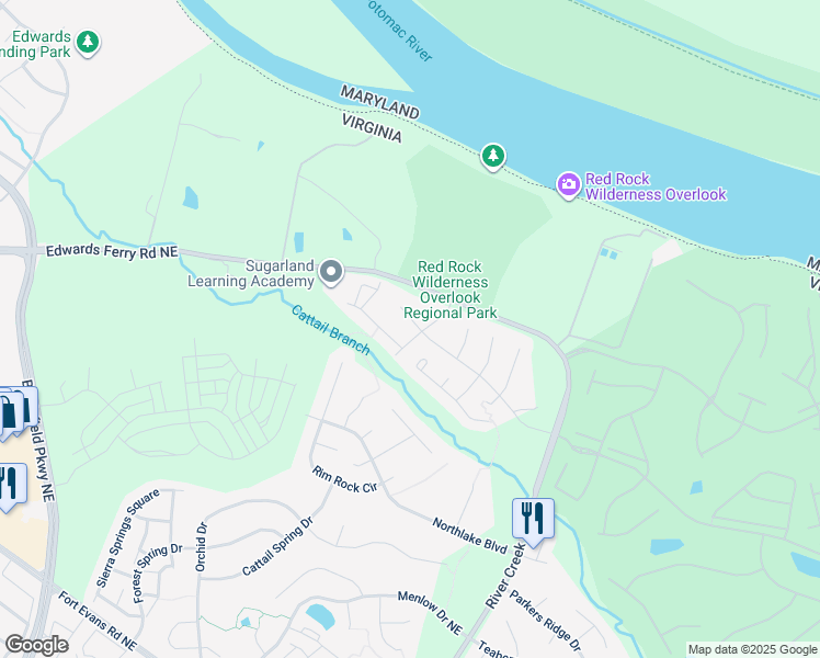 map of restaurants, bars, coffee shops, grocery stores, and more near 43047 Lake Ridge Place in Leesburg