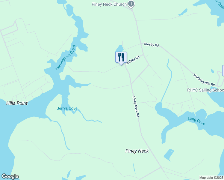 map of restaurants, bars, coffee shops, grocery stores, and more near 22300 Frazier Road in Rock Hall