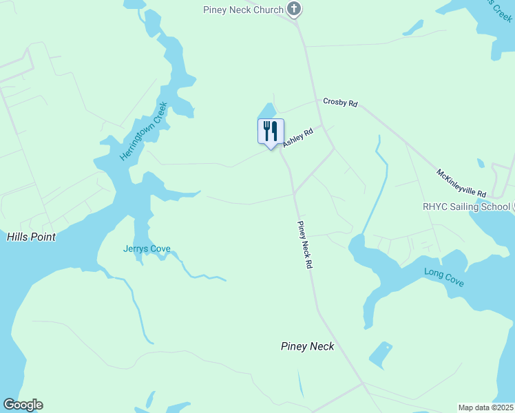 map of restaurants, bars, coffee shops, grocery stores, and more near 22300 Frazier Road in Rock Hall