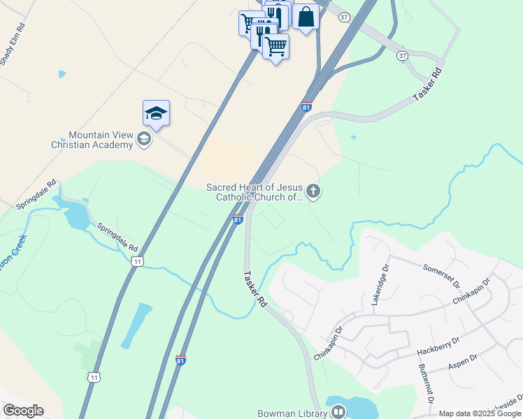 map of restaurants, bars, coffee shops, grocery stores, and more near 234 Schramm Loop in Stephens City