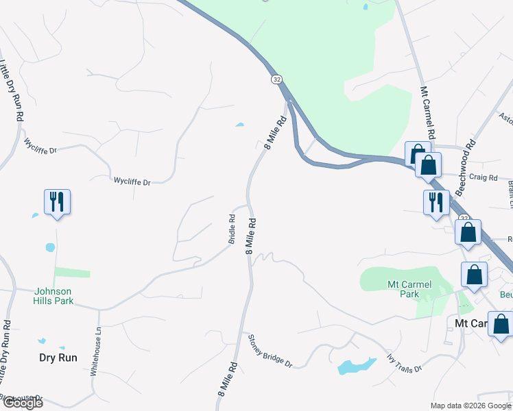 map of restaurants, bars, coffee shops, grocery stores, and more near 2930 8 Mile Road in Cincinnati