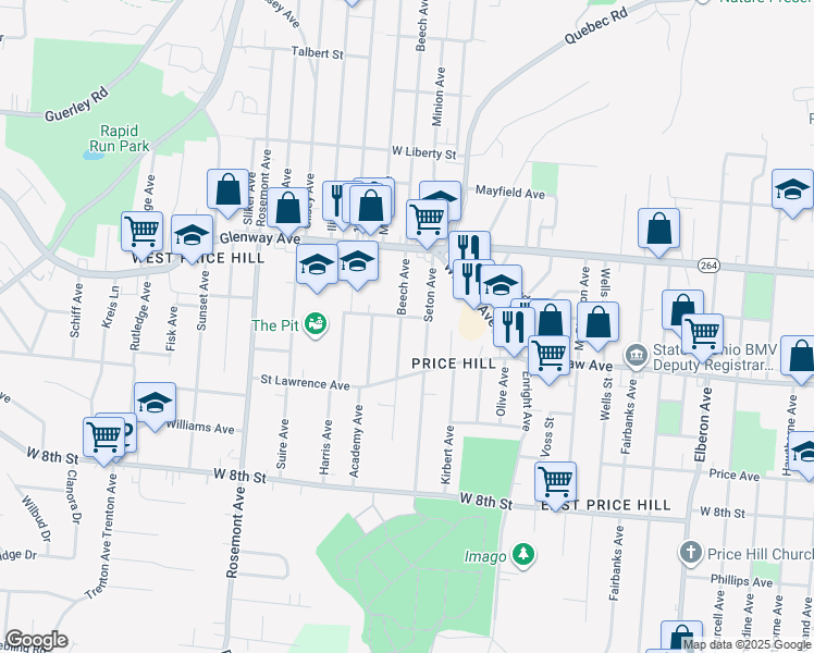 map of restaurants, bars, coffee shops, grocery stores, and more near 1026 Beech Avenue in Cincinnati