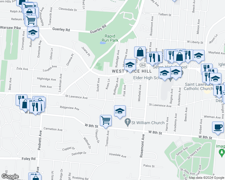 map of restaurants, bars, coffee shops, grocery stores, and more near 1019 Rutledge Avenue in Cincinnati