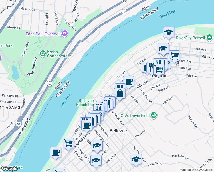 map of restaurants, bars, coffee shops, grocery stores, and more near 284 Manhattan Boulevard in Dayton