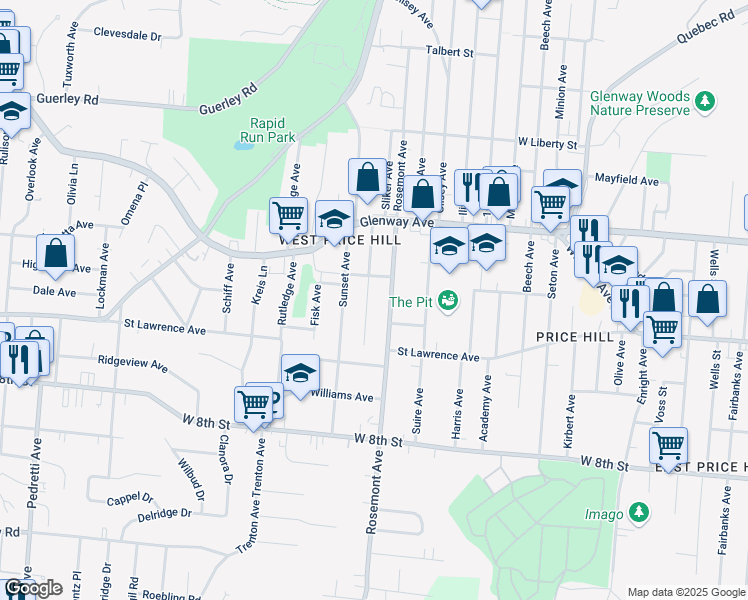 map of restaurants, bars, coffee shops, grocery stores, and more near 1029 Rosemont Avenue in Cincinnati