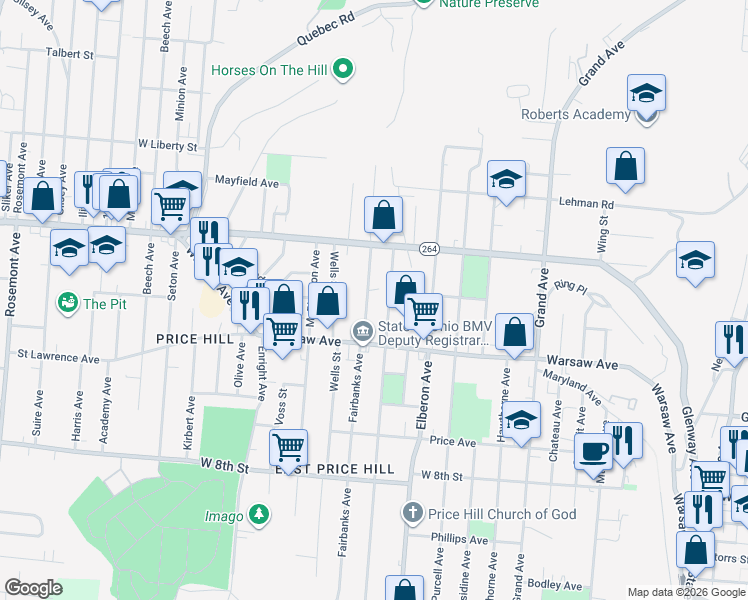 map of restaurants, bars, coffee shops, grocery stores, and more near 1111 Woodlawn Avenue in Cincinnati