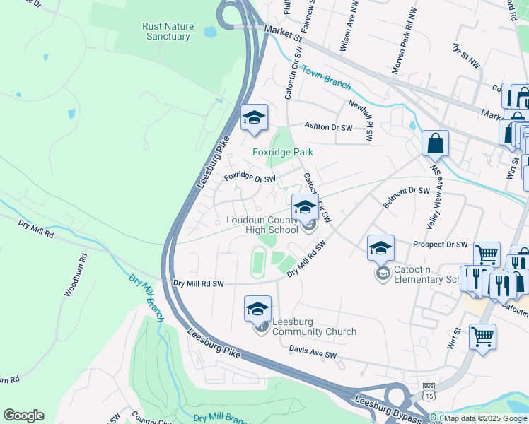 map of restaurants, bars, coffee shops, grocery stores, and more near 320 Deerpath Avenue Southwest in Leesburg