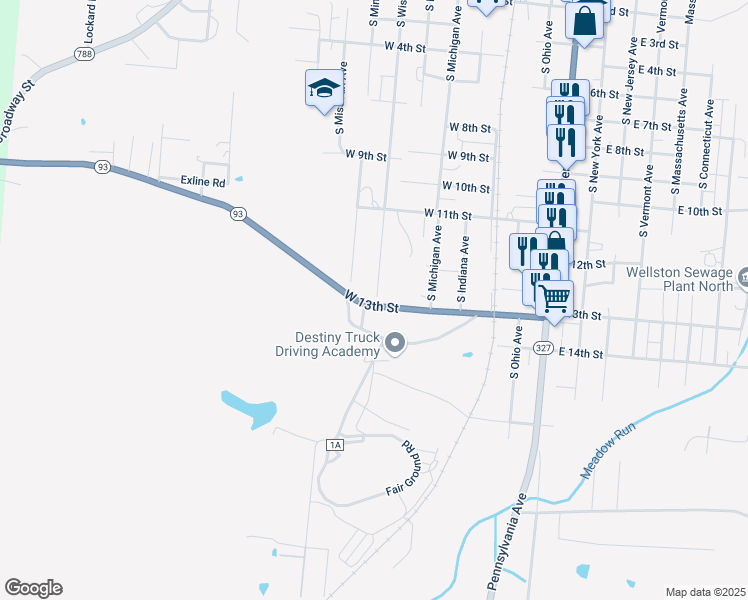 map of restaurants, bars, coffee shops, grocery stores, and more near 203 West 13th Street in Wellston