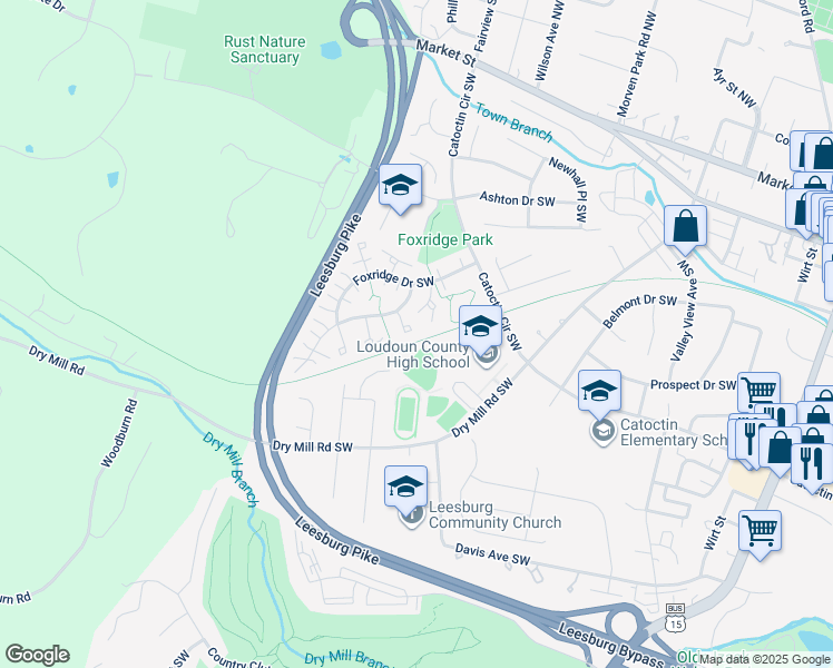 map of restaurants, bars, coffee shops, grocery stores, and more near 320 Deerpath Avenue Southwest in Leesburg