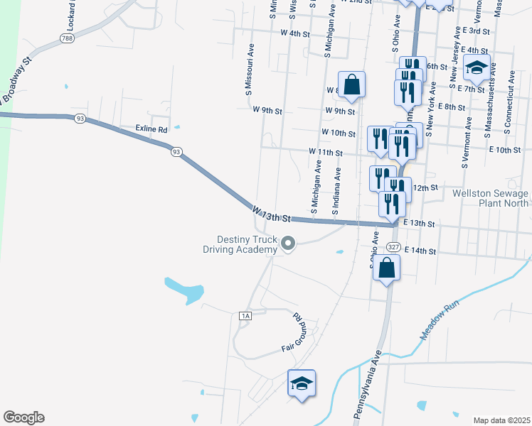 map of restaurants, bars, coffee shops, grocery stores, and more near 203 West 13th Street in Wellston