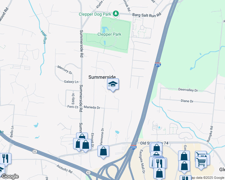 map of restaurants, bars, coffee shops, grocery stores, and more near 4639 Vermona Drive in Cincinnati